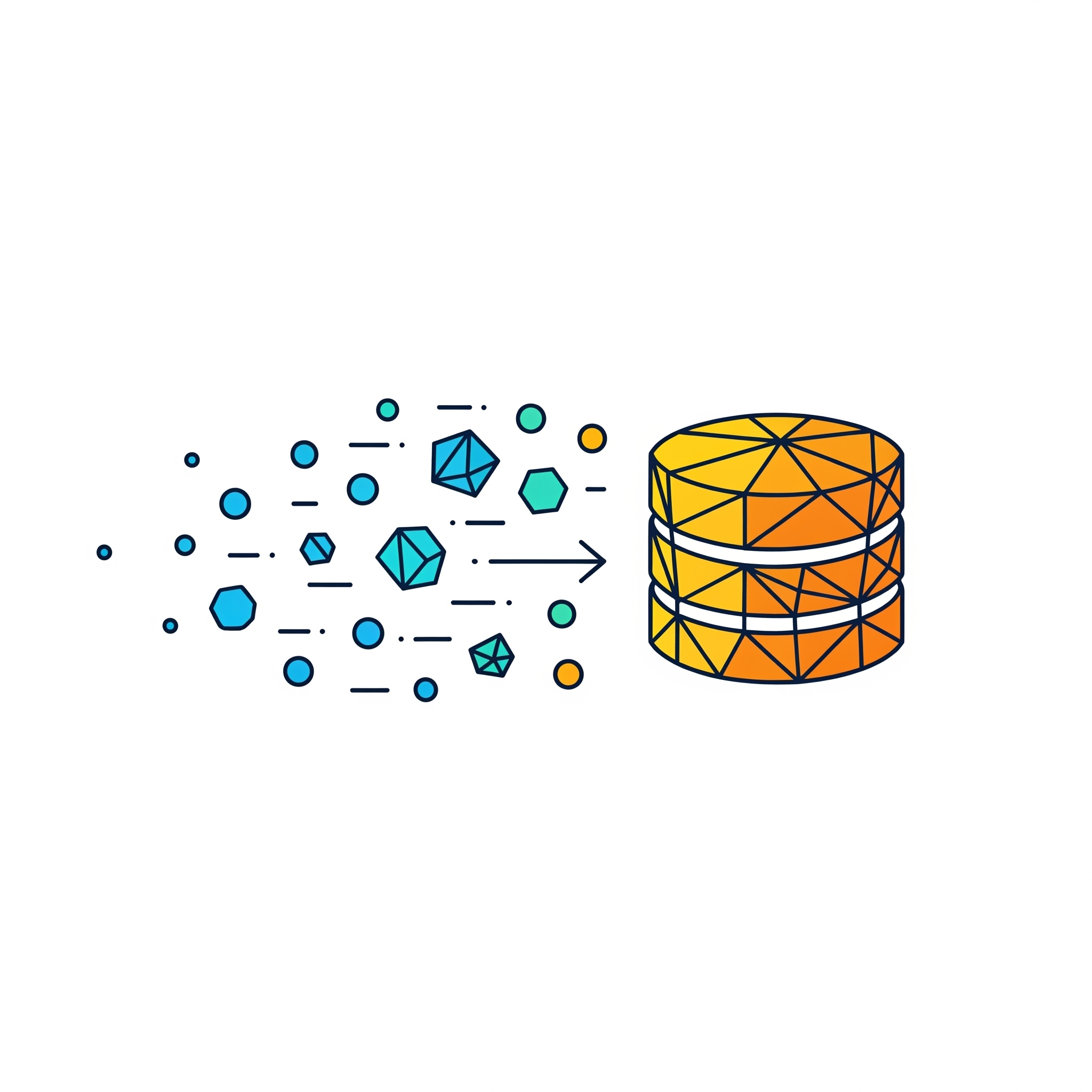 Unstructured data points moving right into a structured database graphic